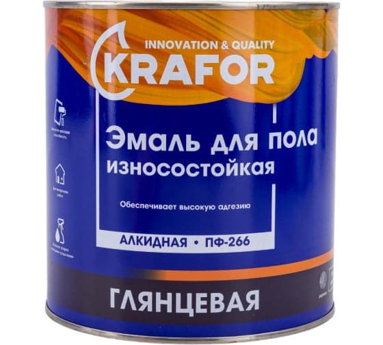 Эмаль для пола Krafor 1,9л красно-коричневая