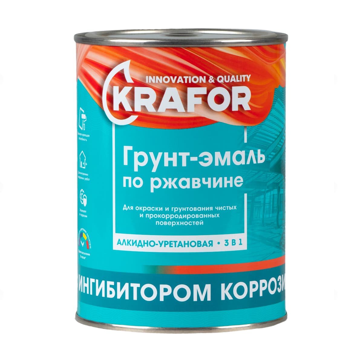 Грунт Эмаль по ржавчине (Краска по металлу) Krafor 1кг голубой
