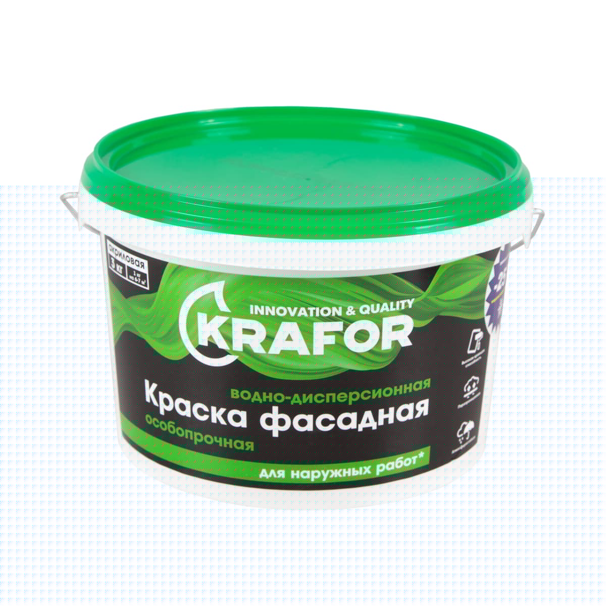 Краска фасадная водно-дисперсионная КRAFOR 3кг (Белая)