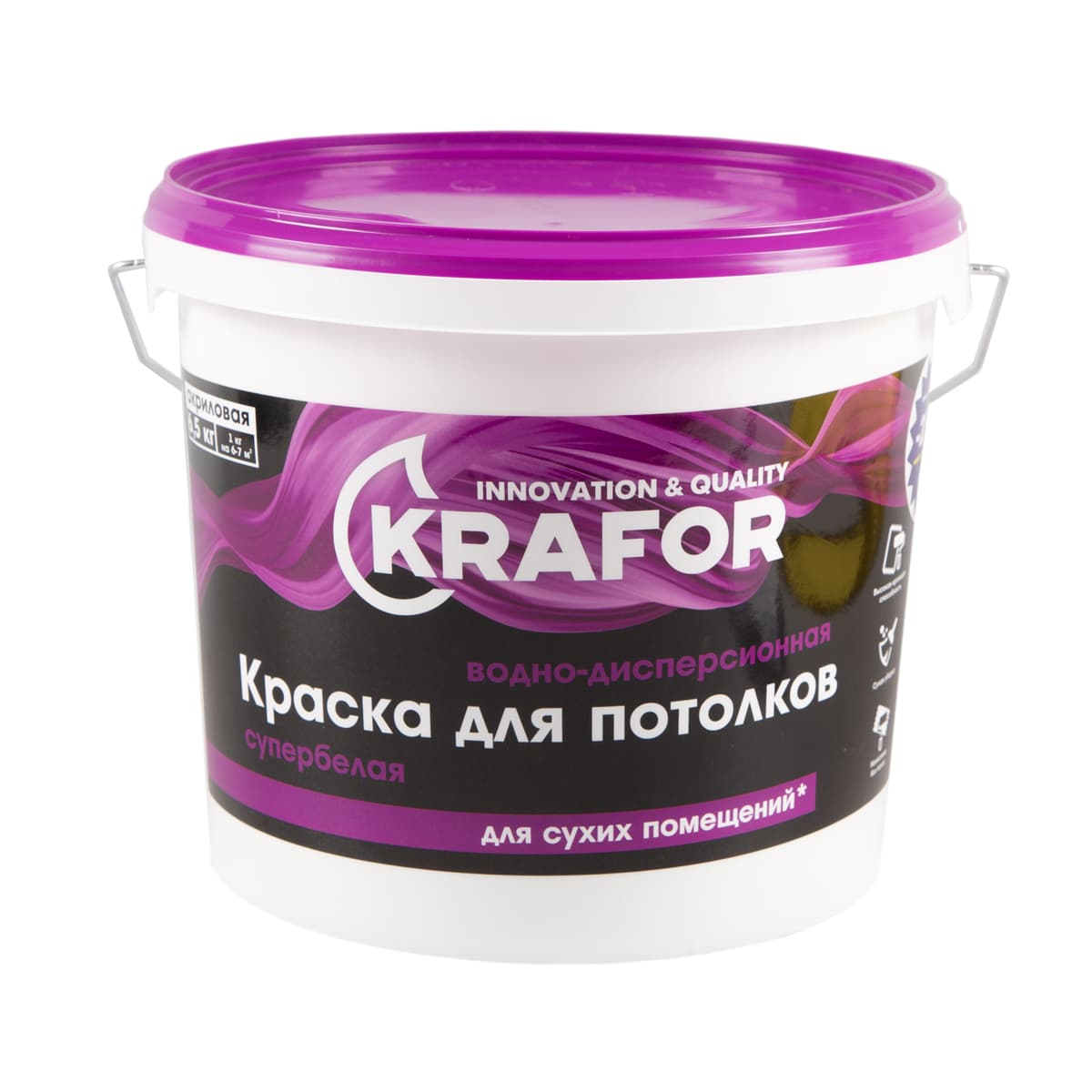 Краска для потолков водно-дисперсионная КRAFOR 6.5кг (Матовая белая)