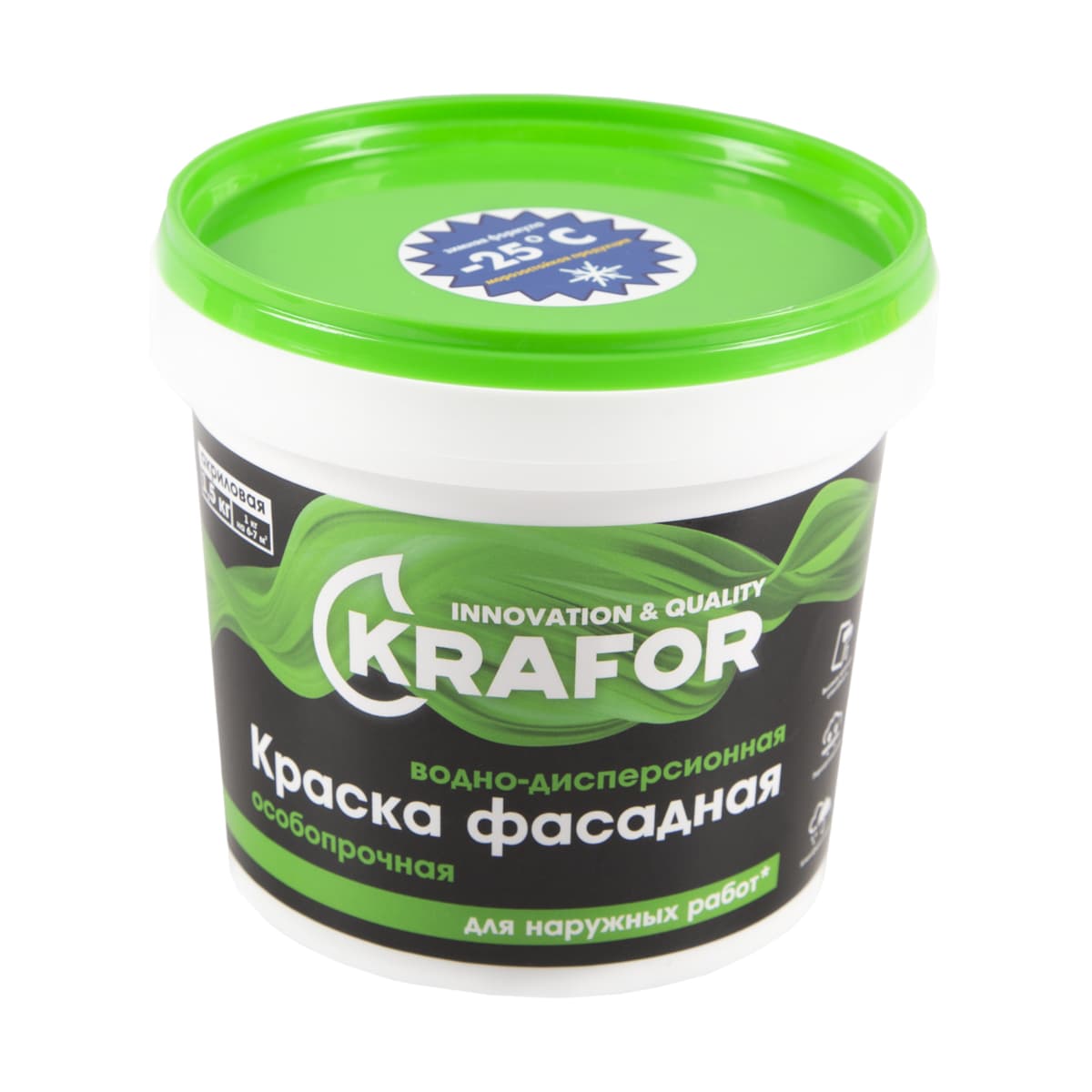 Краска фасадная водно-дисперсионная КRAFOR 1.5кг (Белая)