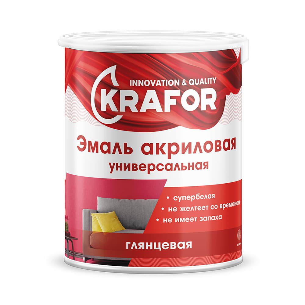 Эмаль акриловая универсальная Krafor супербелая глянец 3кг