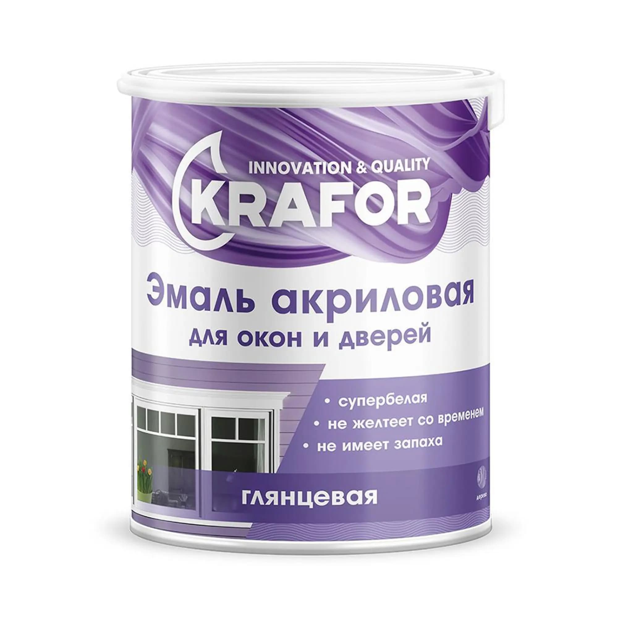 Эмаль акриловая Krafor для окон и дверей 3 кг (Белая)